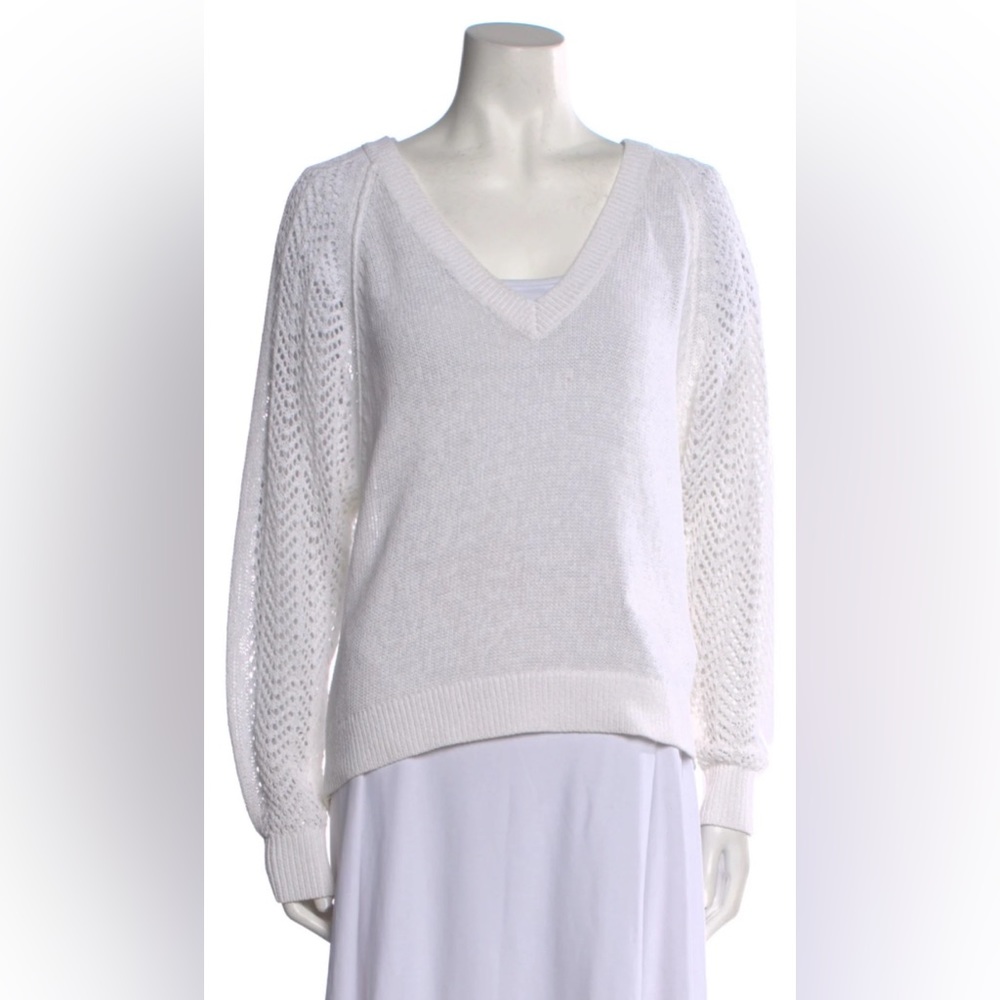 NWT Brochure Walker AMI Pointelle Lace Vee sweater L